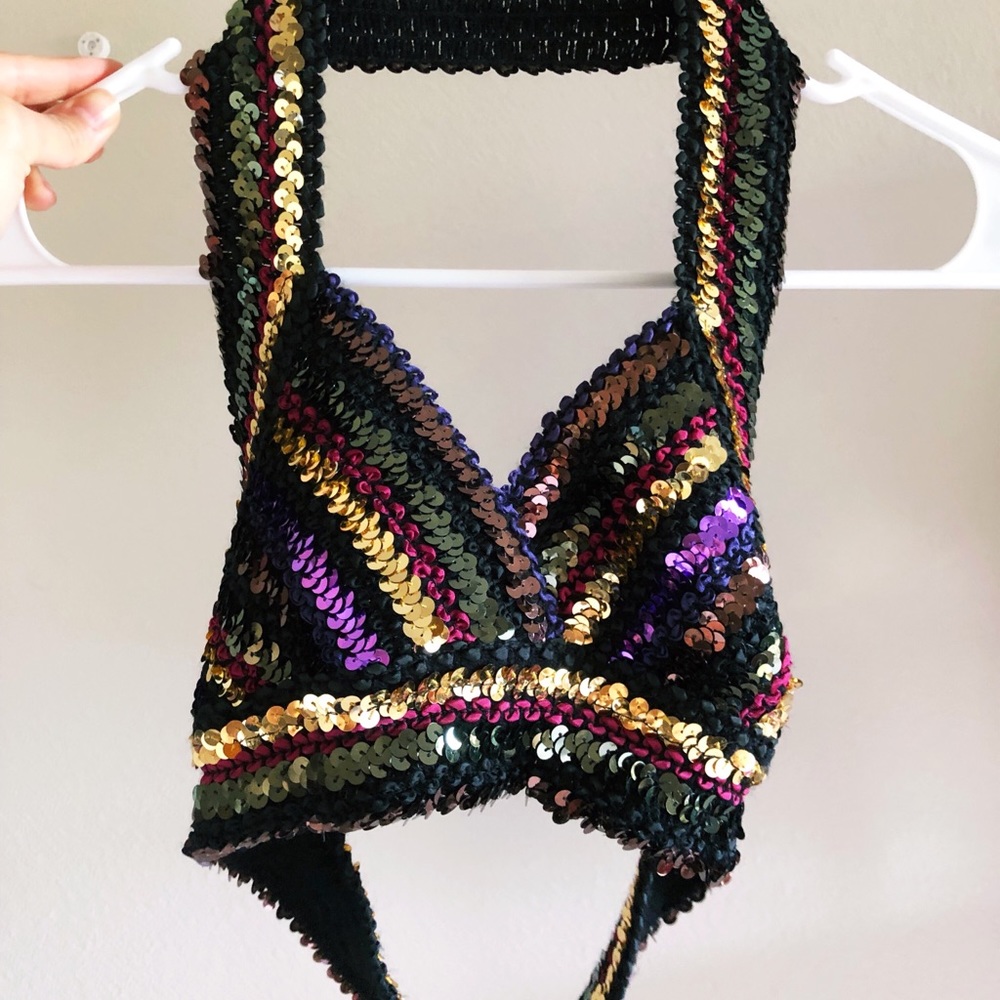 Vintage Multi Color Sequin Halter Top